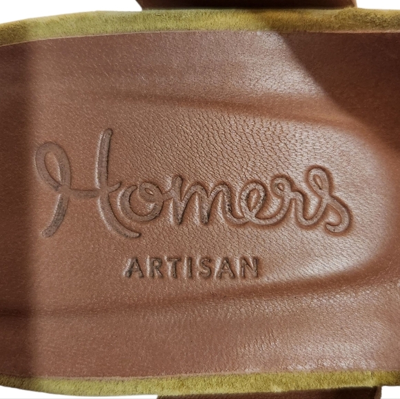 EUC HOMERS ARTISAN CHARTREUSE SUEDE CRISS CROSS SLINGBACK WEDGES SIZE 36 - Picture 7 of 8